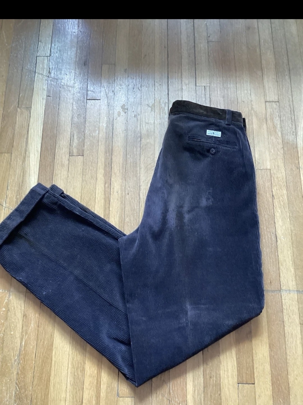 Polo Ralph Lauren Men's 33-33 Solid Brown Pleated Corduroy Pants,Cotton Blend